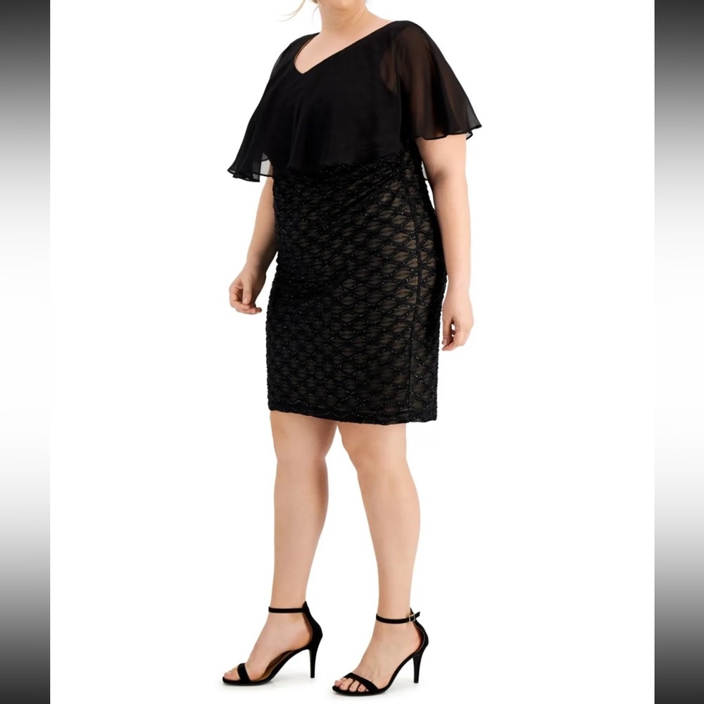 Women’s Formal Dress Plus Size 24w Black Connected Apparel Overlay Cape Lined
